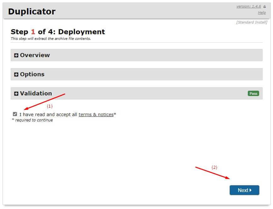 duplicator step 1 of 4 deployment