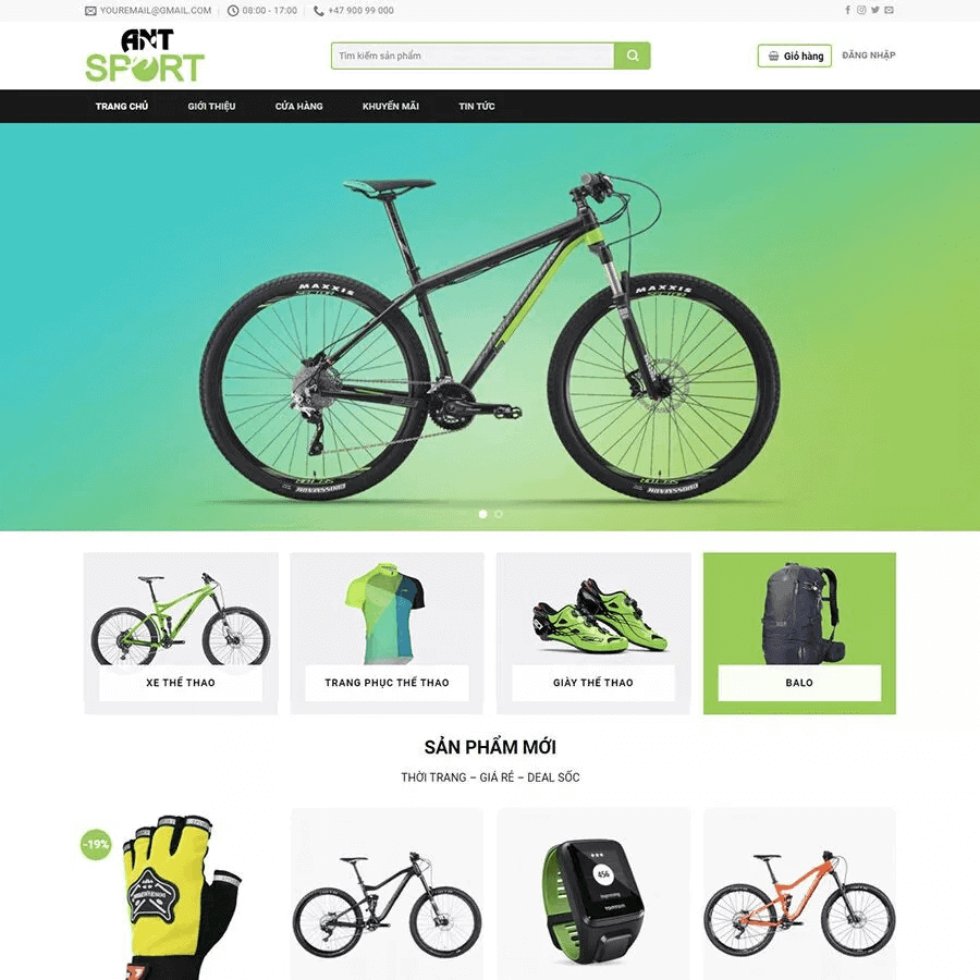 Mẫu website bán bán xe đạp, đồ thể thao