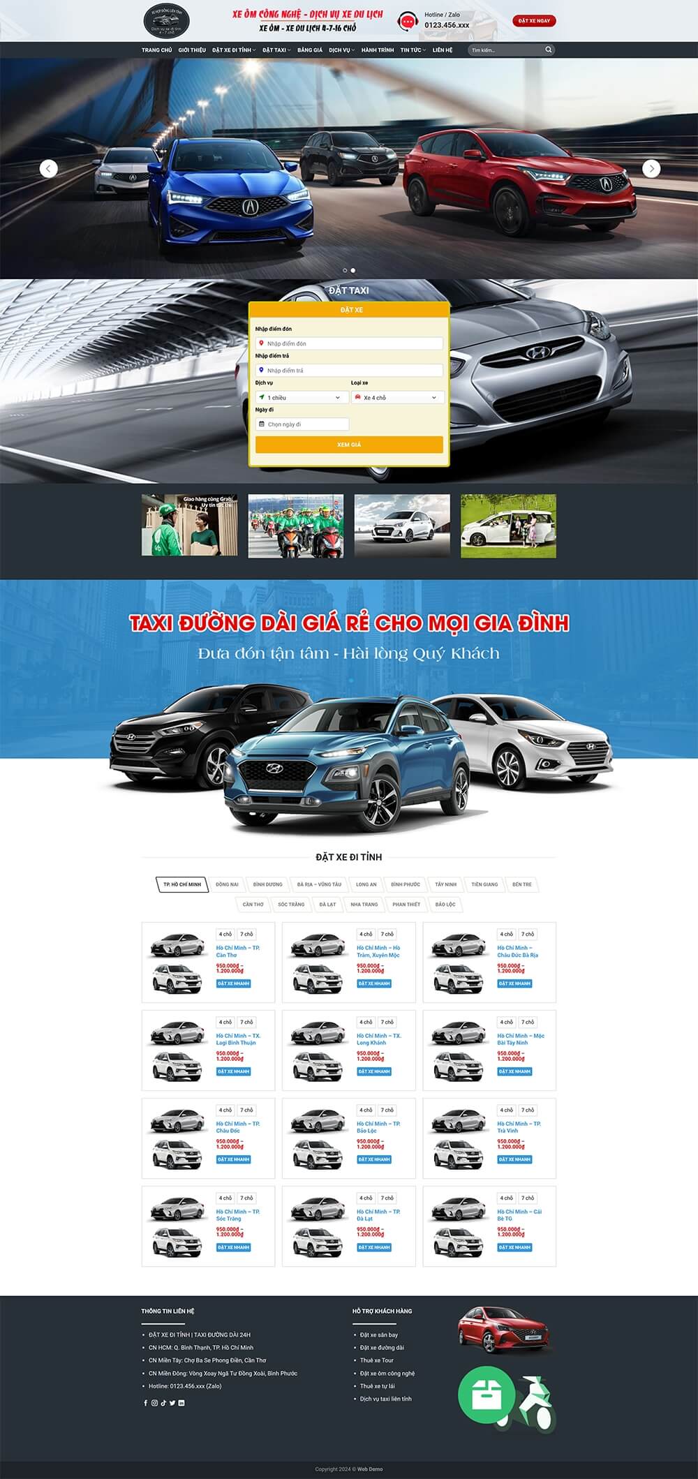 Giao diện WordPress thuê xe Taxi có tính phí tự động